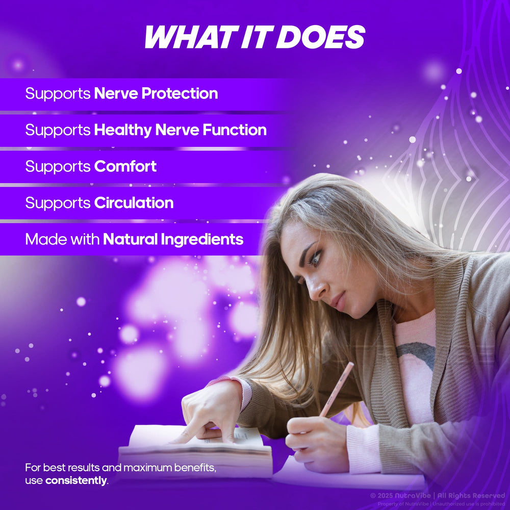 NutraVibe NervoLyn label detail highlighting natural ingredients.