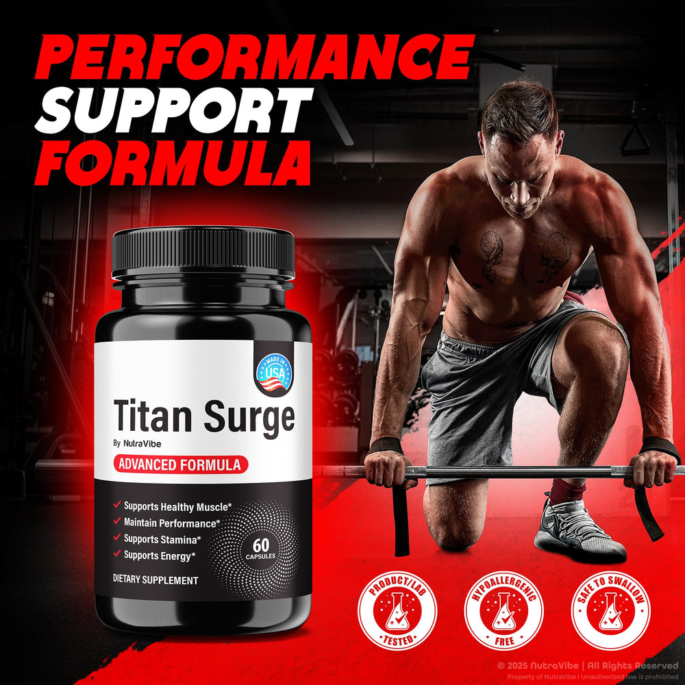 NutraVibe Titan Surge ME Caps packaging stands for daily protection and steady support.