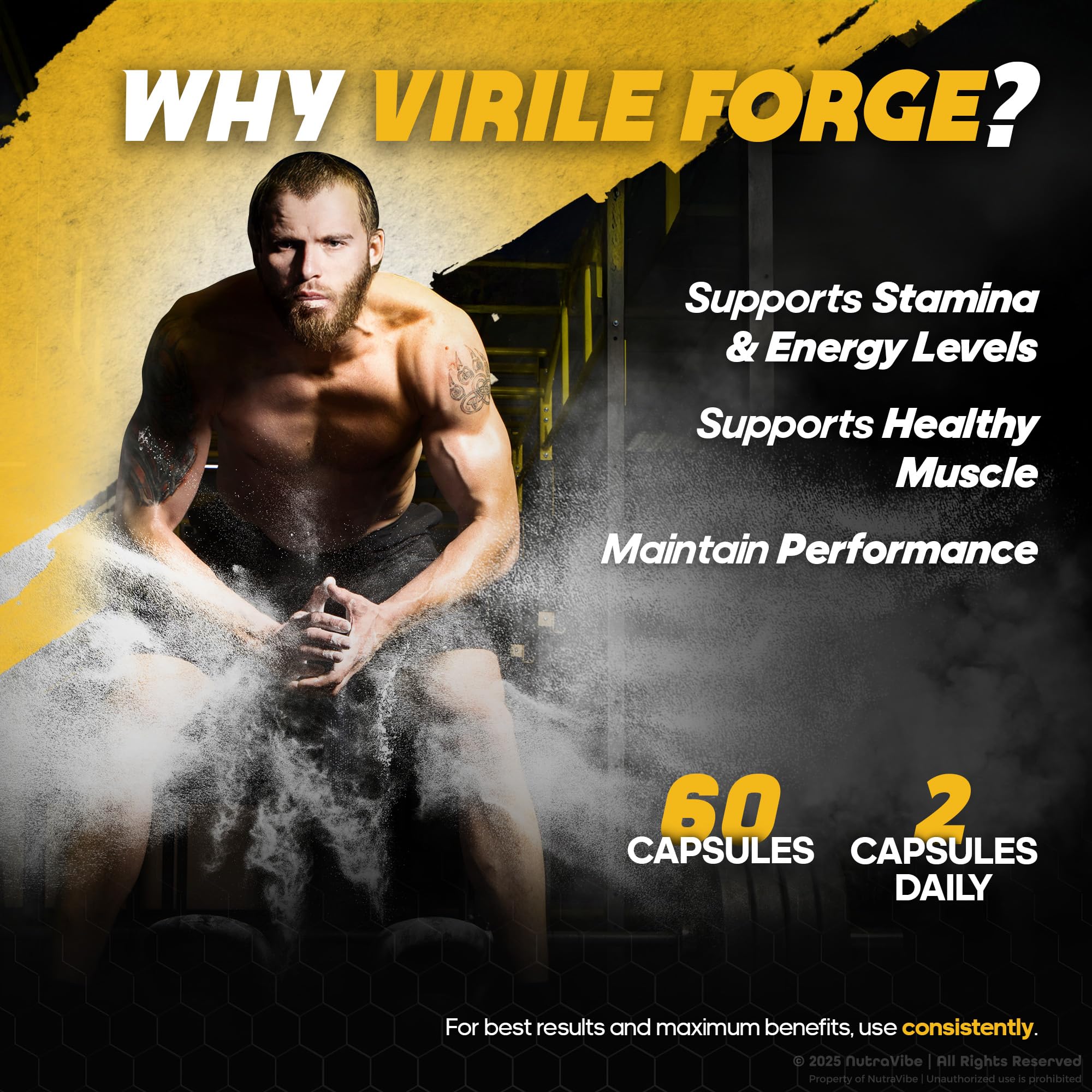 NutraVibe Virile Forge capsules in hand suggesting convenient daily supplementation.