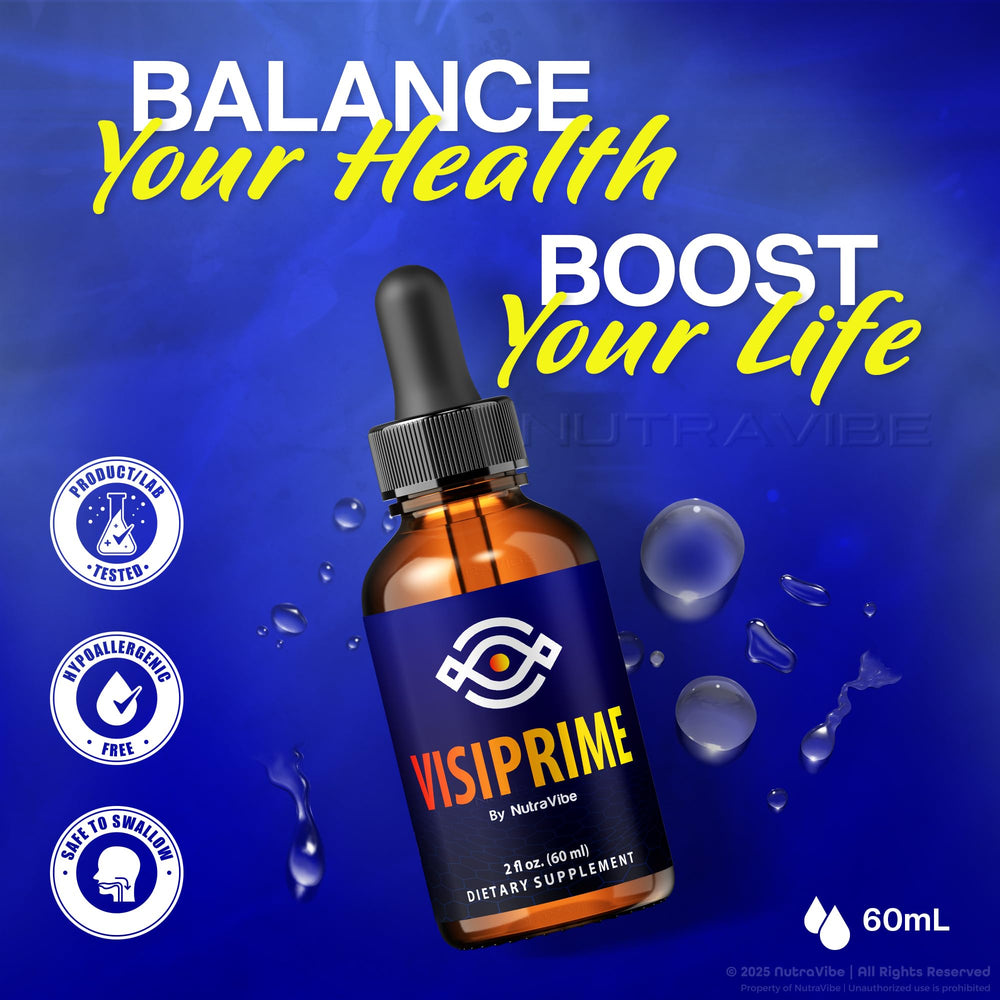 NutraVibe Visiprime nano drops vial highlights compact design for on-the-go use.