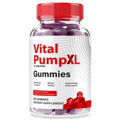 NutraVibe Vital Pump XL bottle with gummies for daily stamina support.