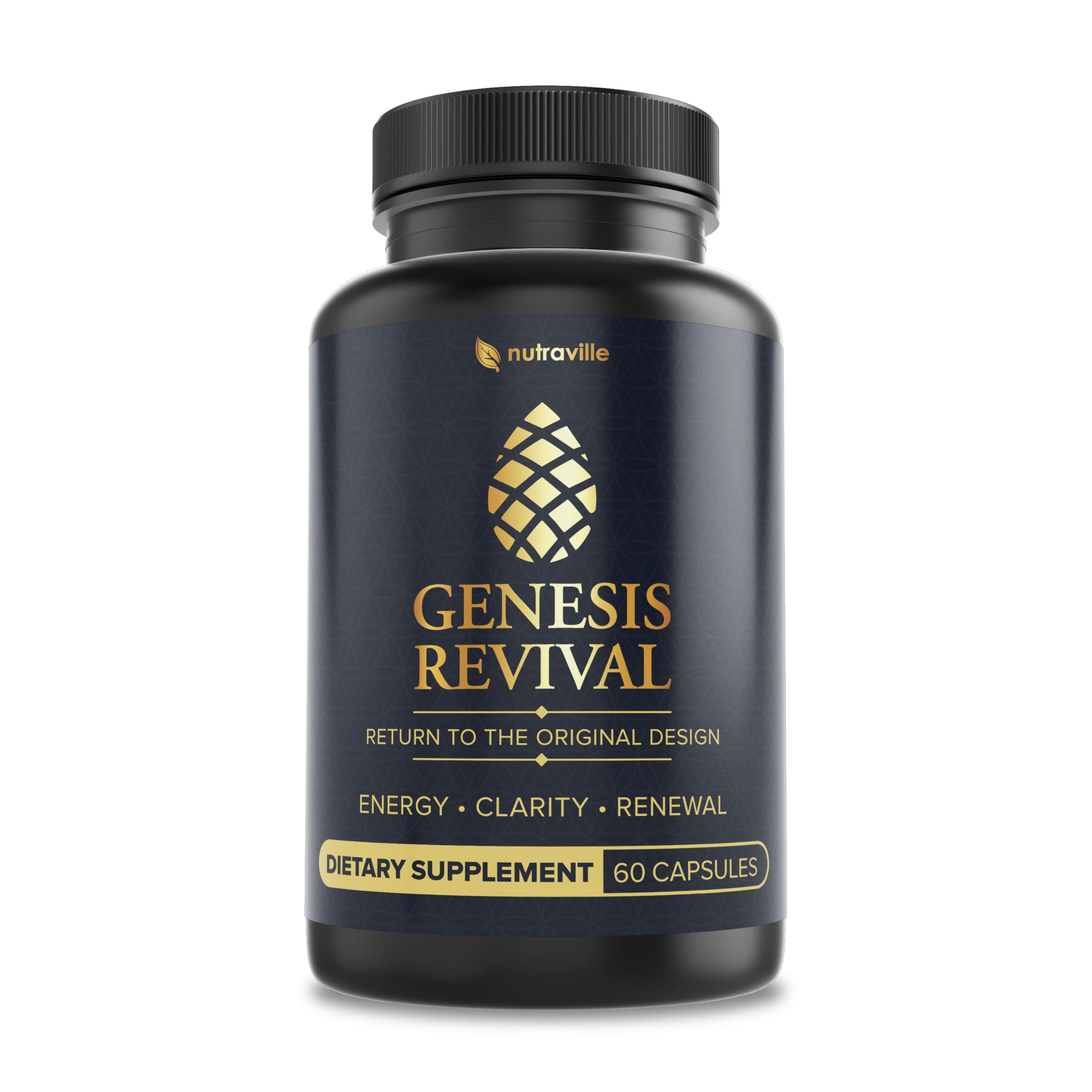 Nutraville Genesis Revival pineal gland bottle supports energy and mental clarity.