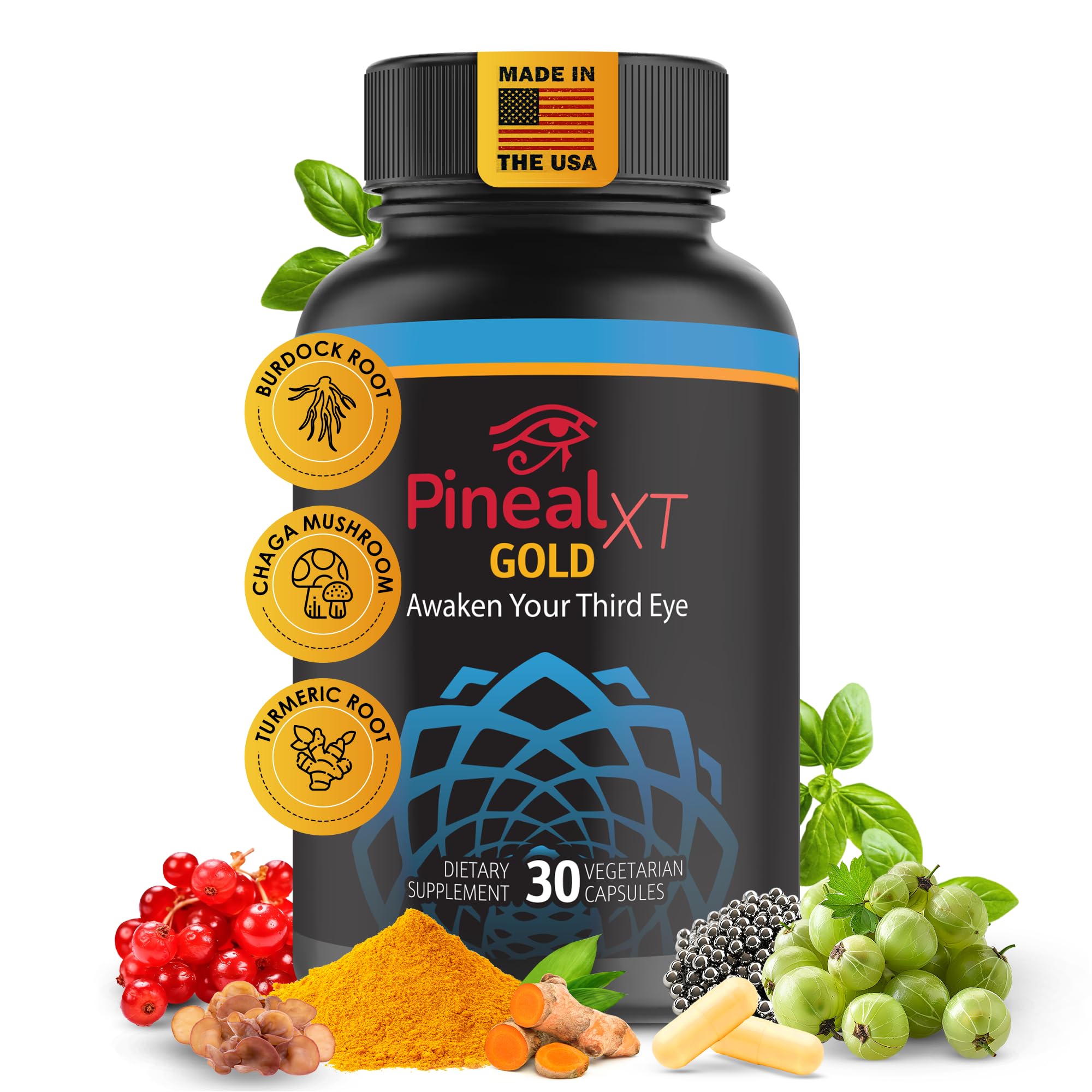 Nutraville Pineal XT Gold bottle closeup for enhanced focus and mental clarity.