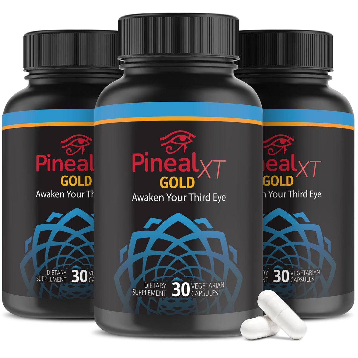 Nutraville Pineal XT Gold bottle on a desk, promoting focused energy.