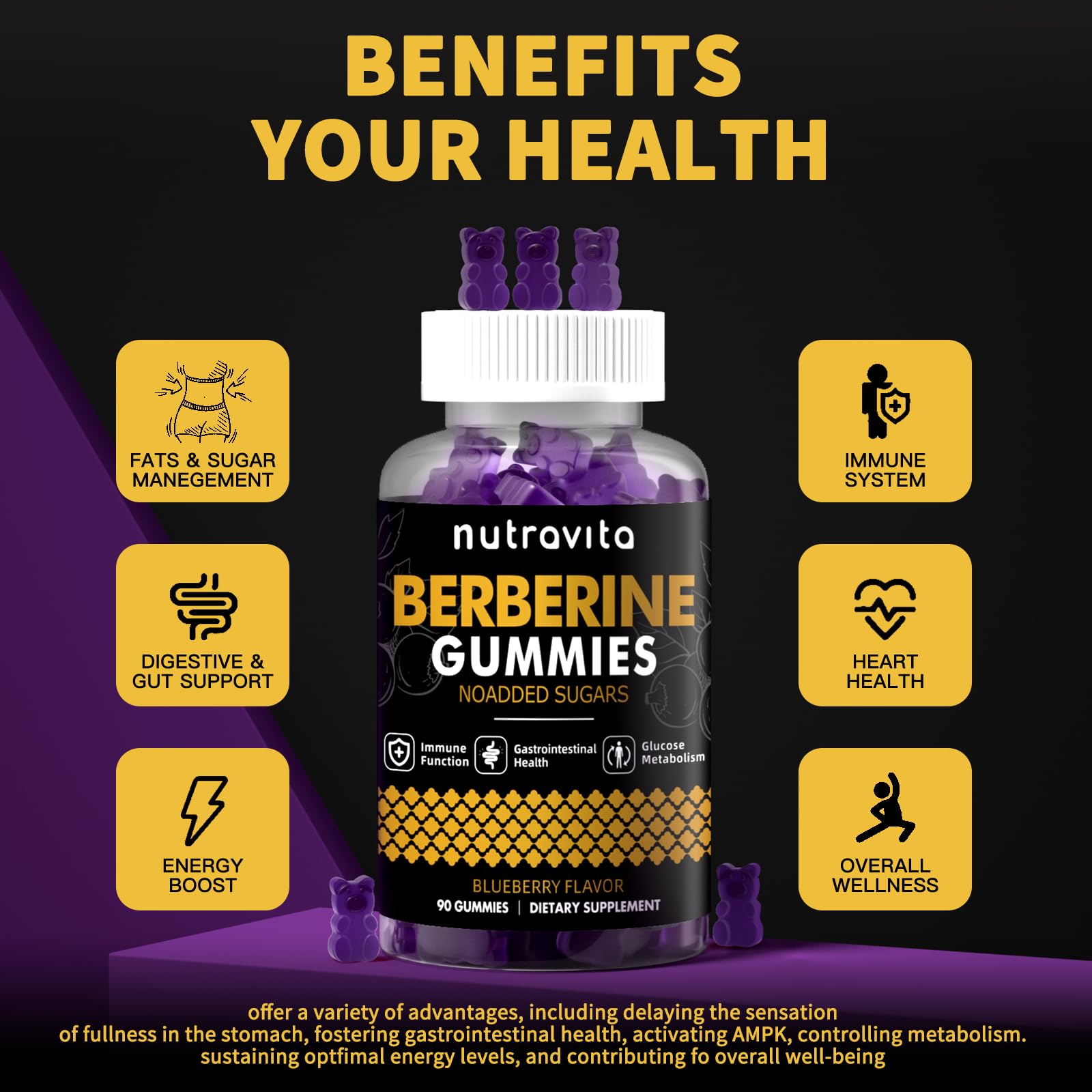 Nutravita Berberine Cinnamon ingredients on display emphasizing absorption and immune support.