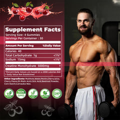 Cherry-flavored gummies on a desk for pre- or post-workout use.