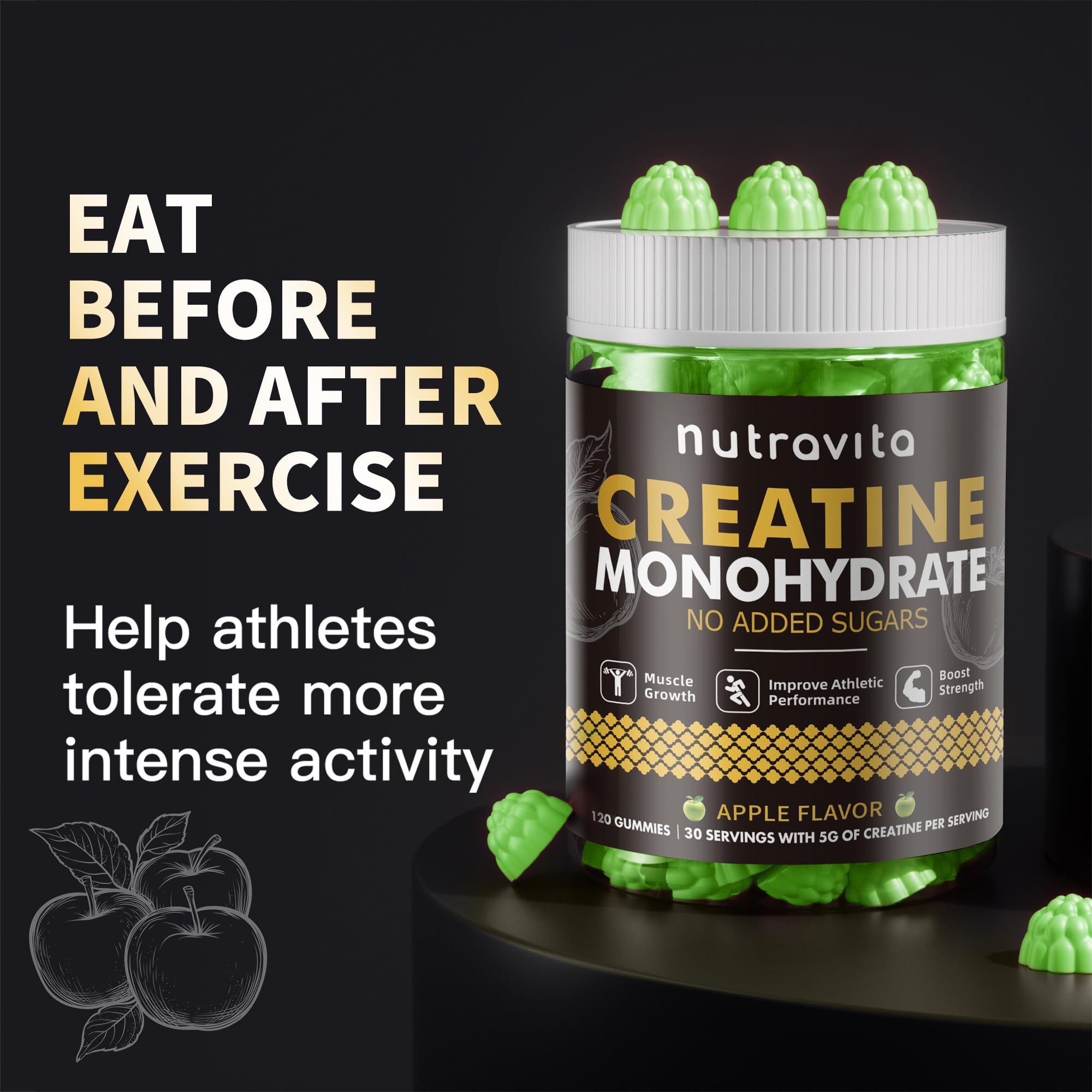 Nutravita Creatine Gummy GMP factory badge signals quality control.