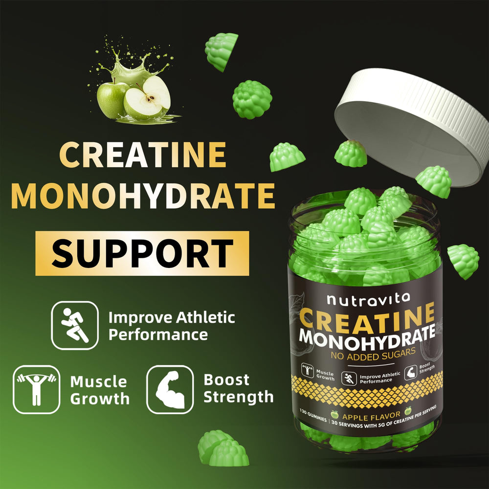 Nutravita Creatine Gummy ingredients highlight vegan, non-GMO, and gluten-free formula.