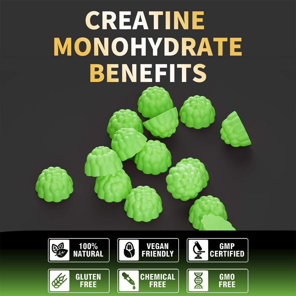 Nutravita Creatine Gummy vegan icons communicate dietary options and purity.