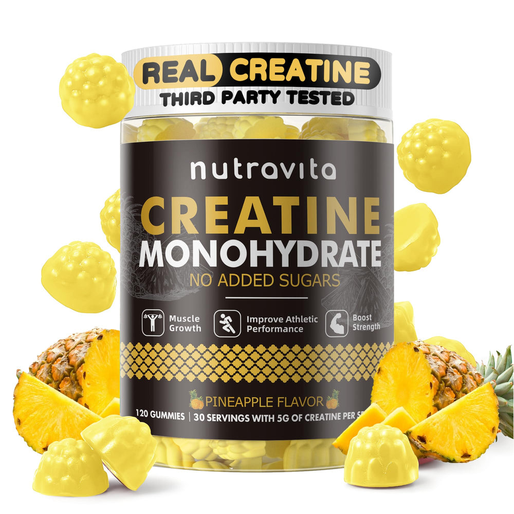 Nutravita Creatine Monohydrate Gummies ingredients label highlighting sugar-free option