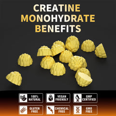 Nutravita Creatine Monohydrate Gummies vegan icon on pack emphasizes plant-based option