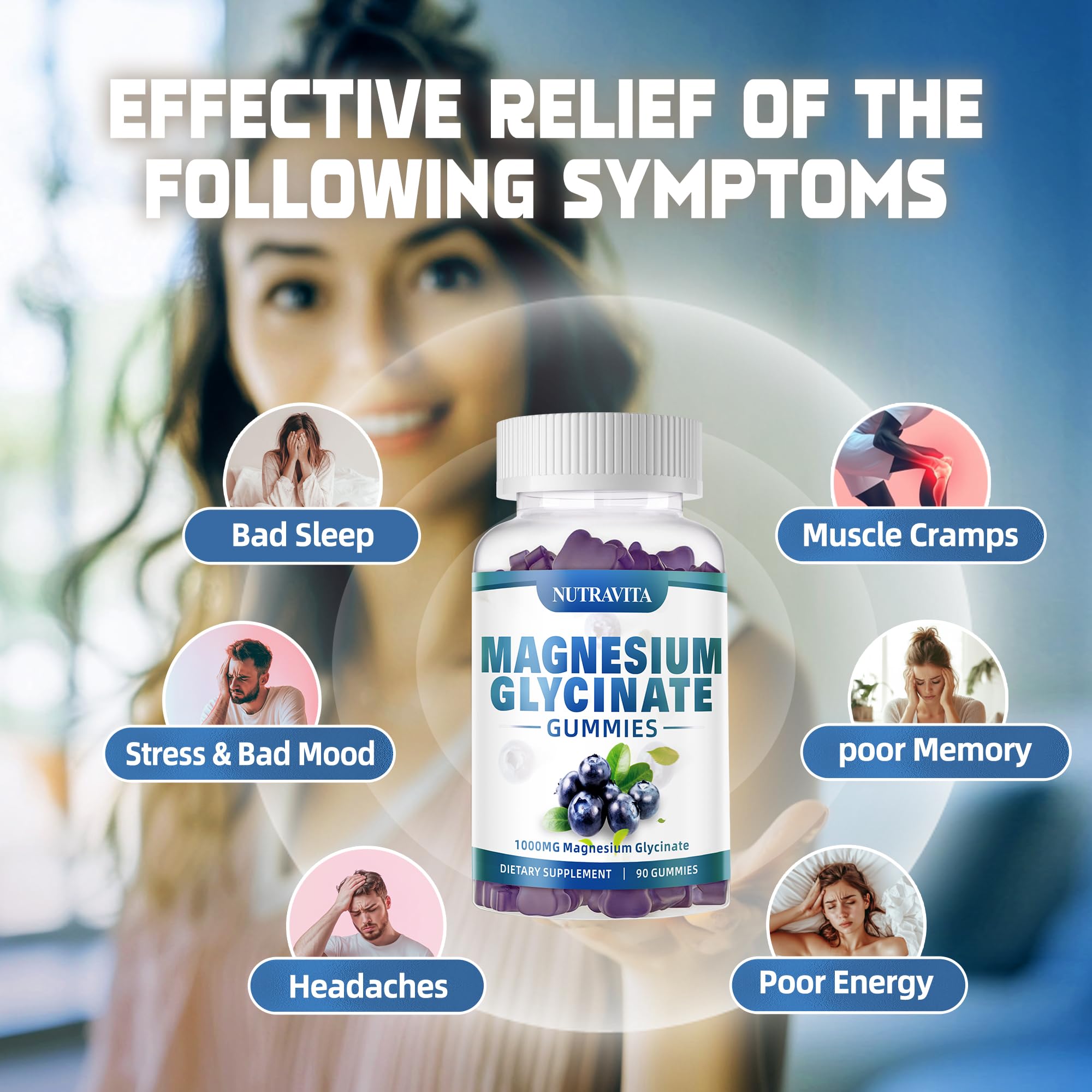 Nutravita Magnesium Glycinate Gummies blueberry packaging highlighting value and quality.