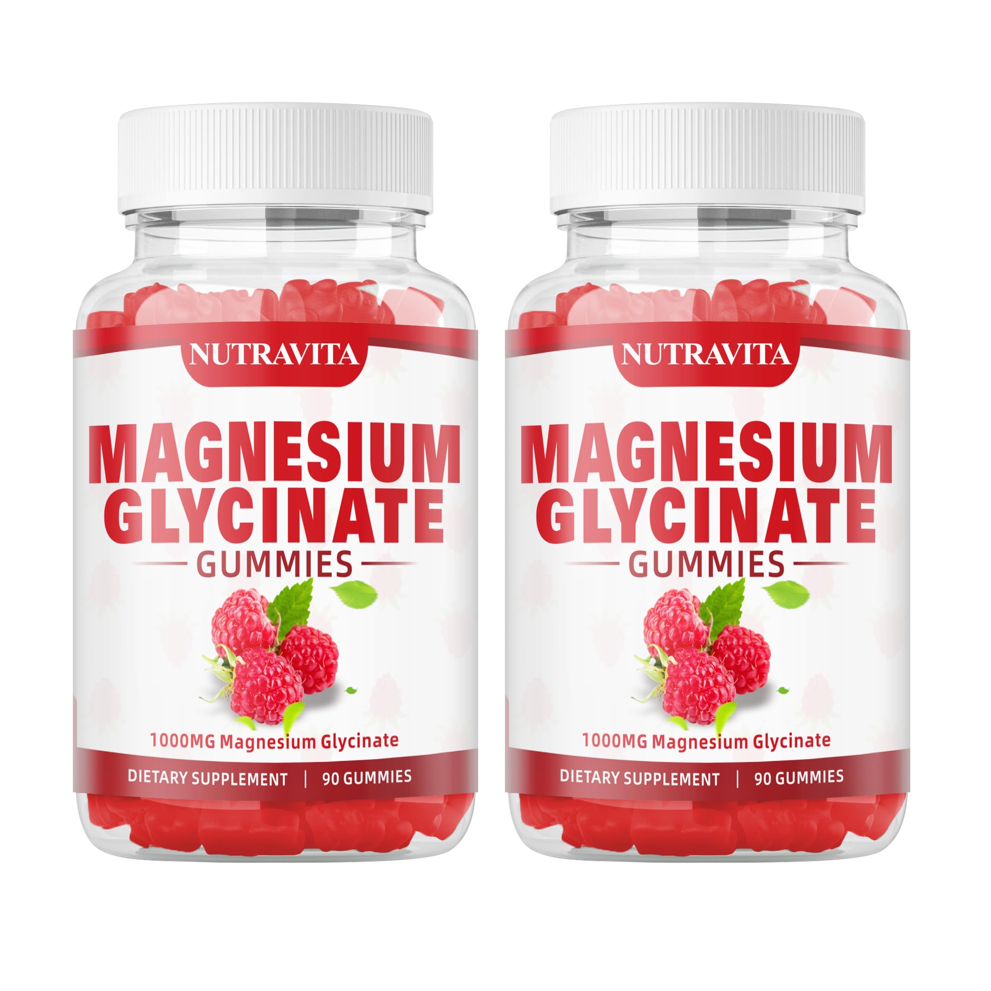 Nutravita Magnesium Glycinate Gummies raspberry bottle shows easy daily support for mood and calm.