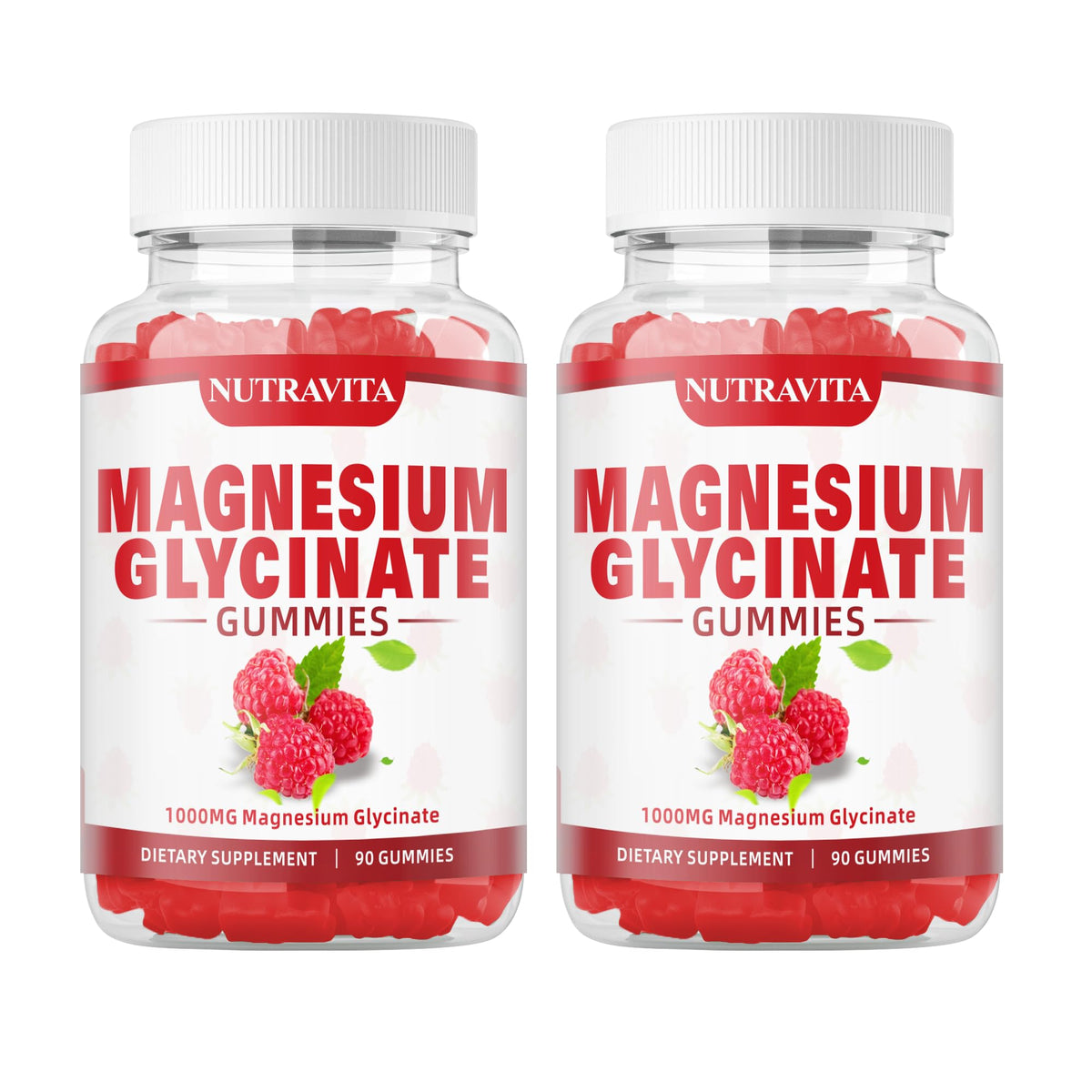 Nutravita Magnesium Glycinate Gummies raspberry bottle shows easy daily support for mood and calm.