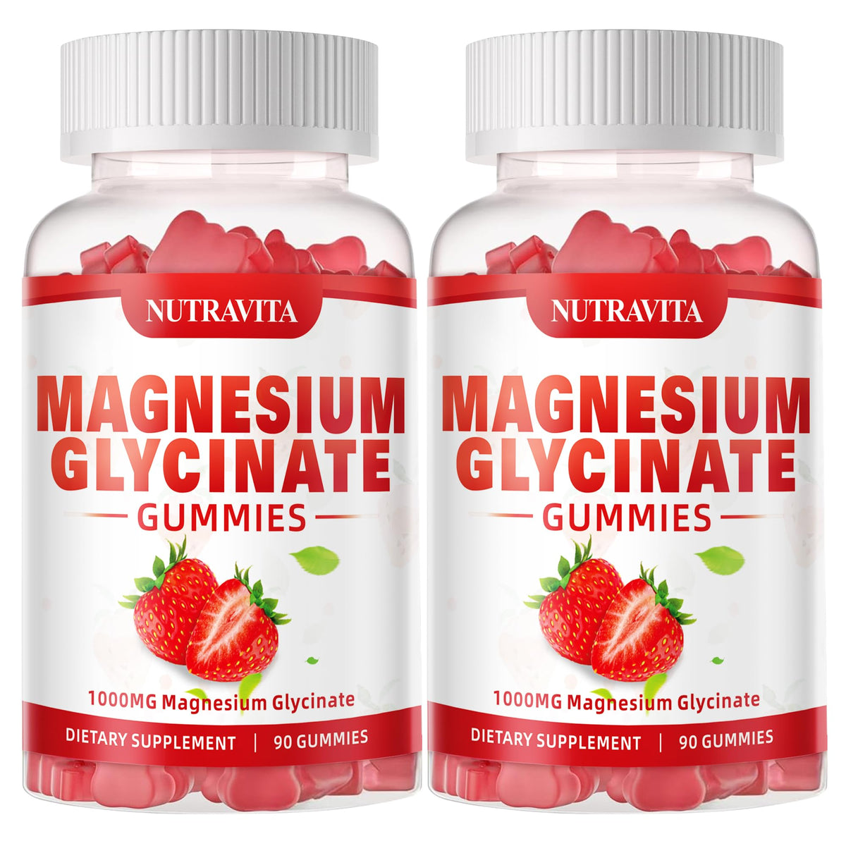 Nutravita Magnesium Glycinate Gummies strawberry bottle offers daily mood support.