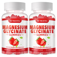 Nutravita Magnesium Glycinate Gummies strawberry bottle offers daily mood support.