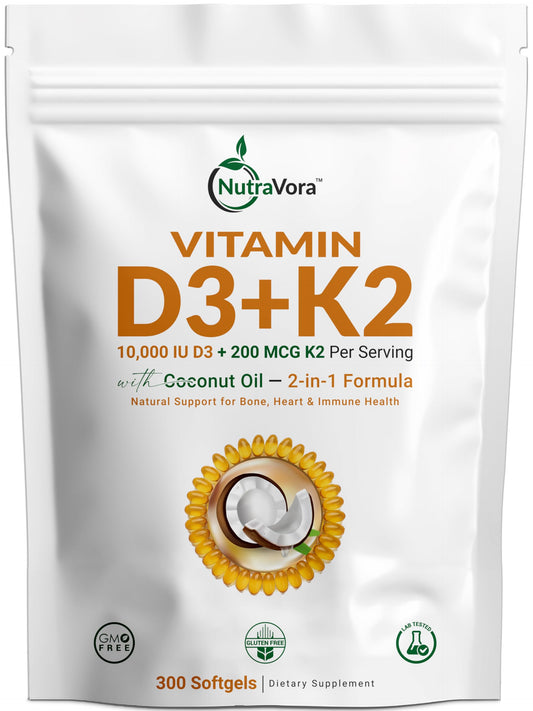 NutraVora Vitamin D3 K2 bottle front view for bone and heart support
