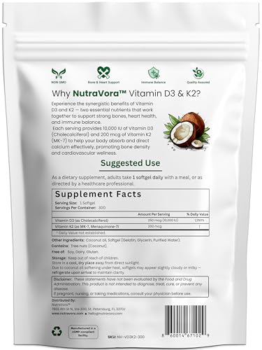 NutraVora D3 K2 softgels close-up for immune and skeletal wellness