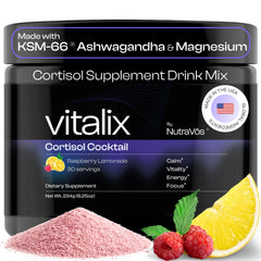 NutraVōs Vitalix bottle with raspberry lemonade for stress balance