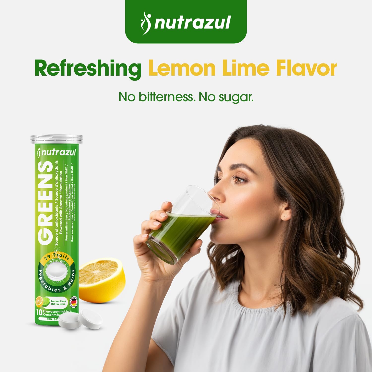 Nutrazul Greens ingredients like spinach and spirulina provide a nutrient-rich green blend.