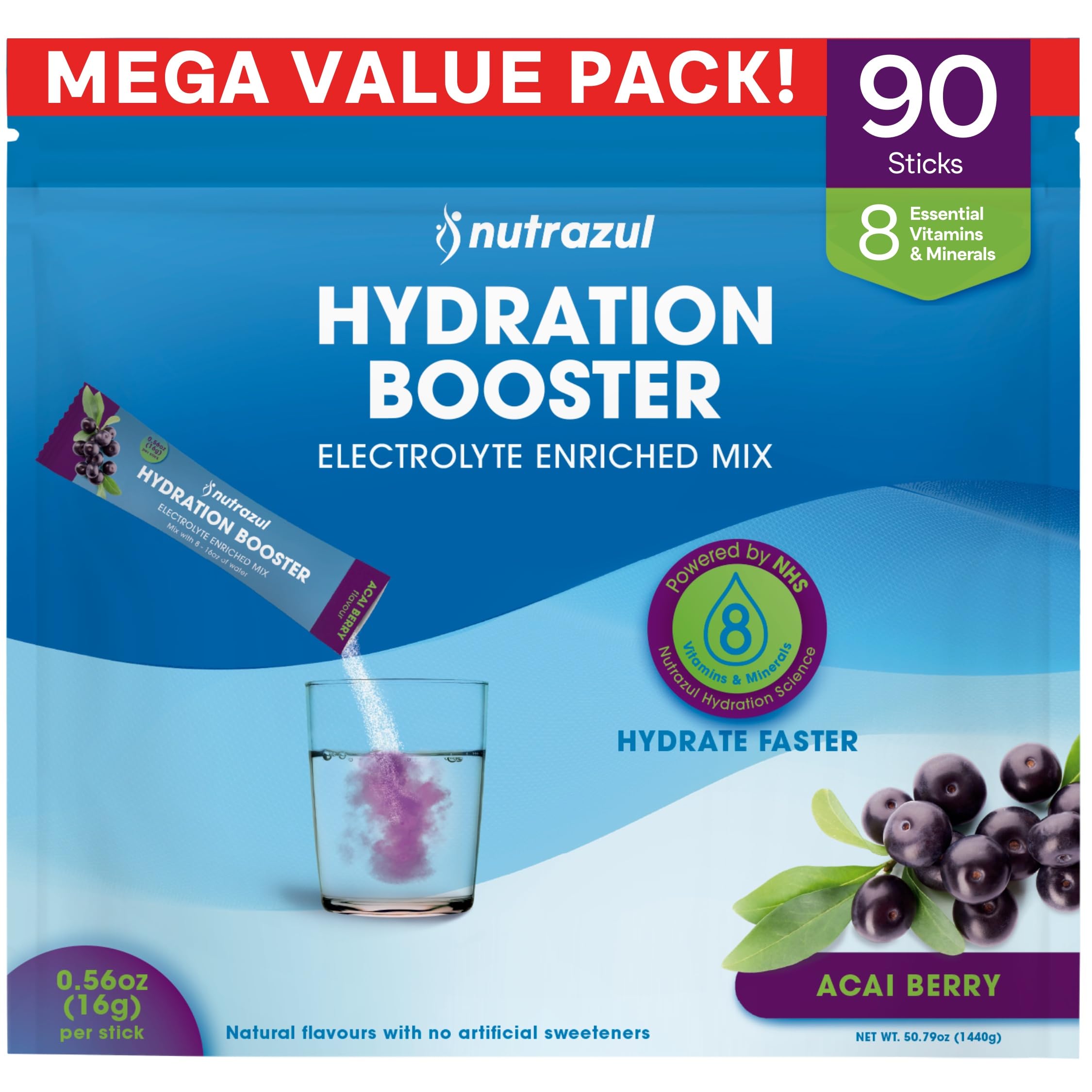 Nutrazul Hydration Booster acai stick packet for on-the-go hydration