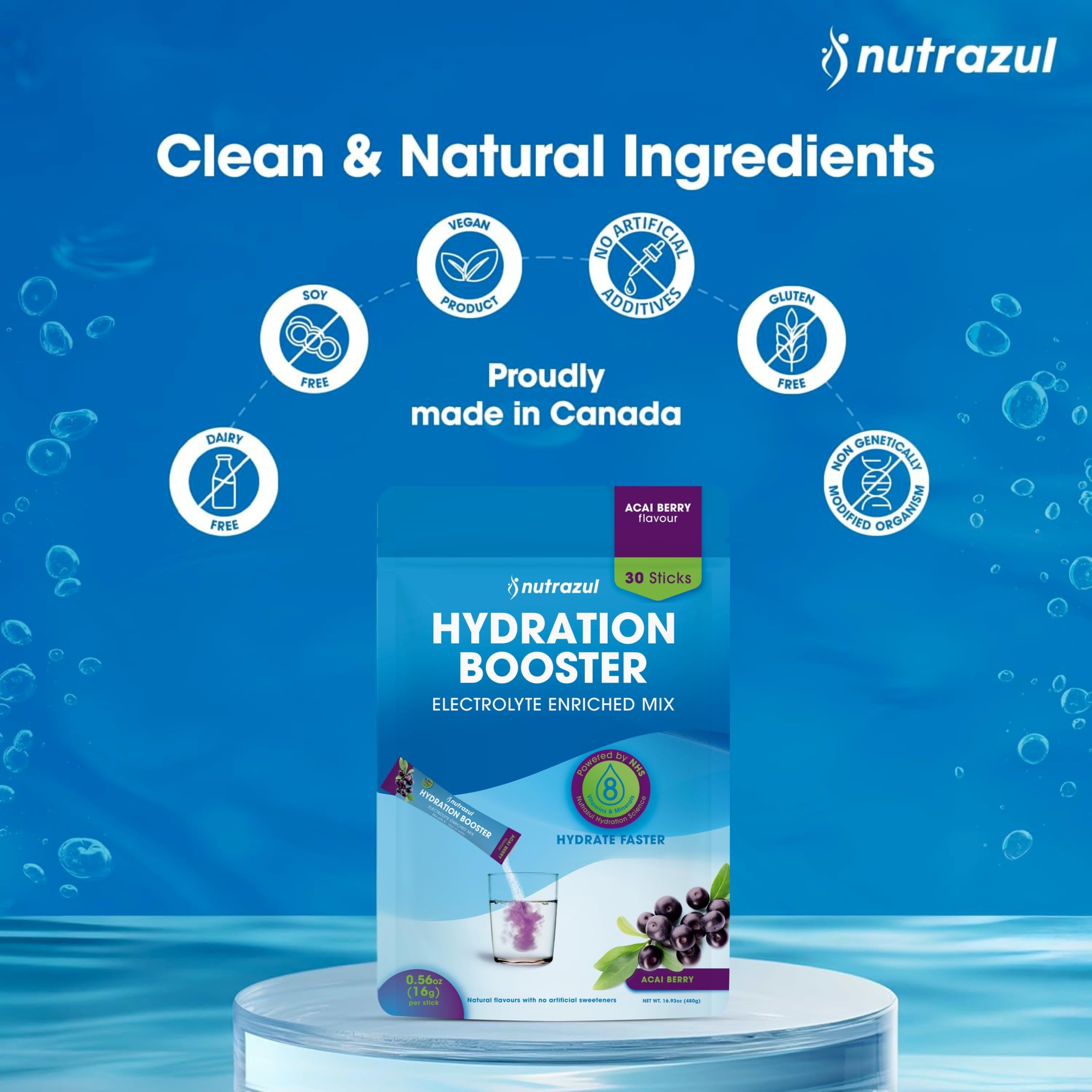 Nutrazul Hydration Booster close-up showing vitamin content