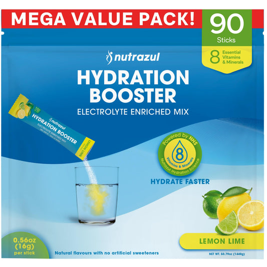 Nutrazul Hydration Booster lemon lime sticks for on-the-go hydration after workouts.