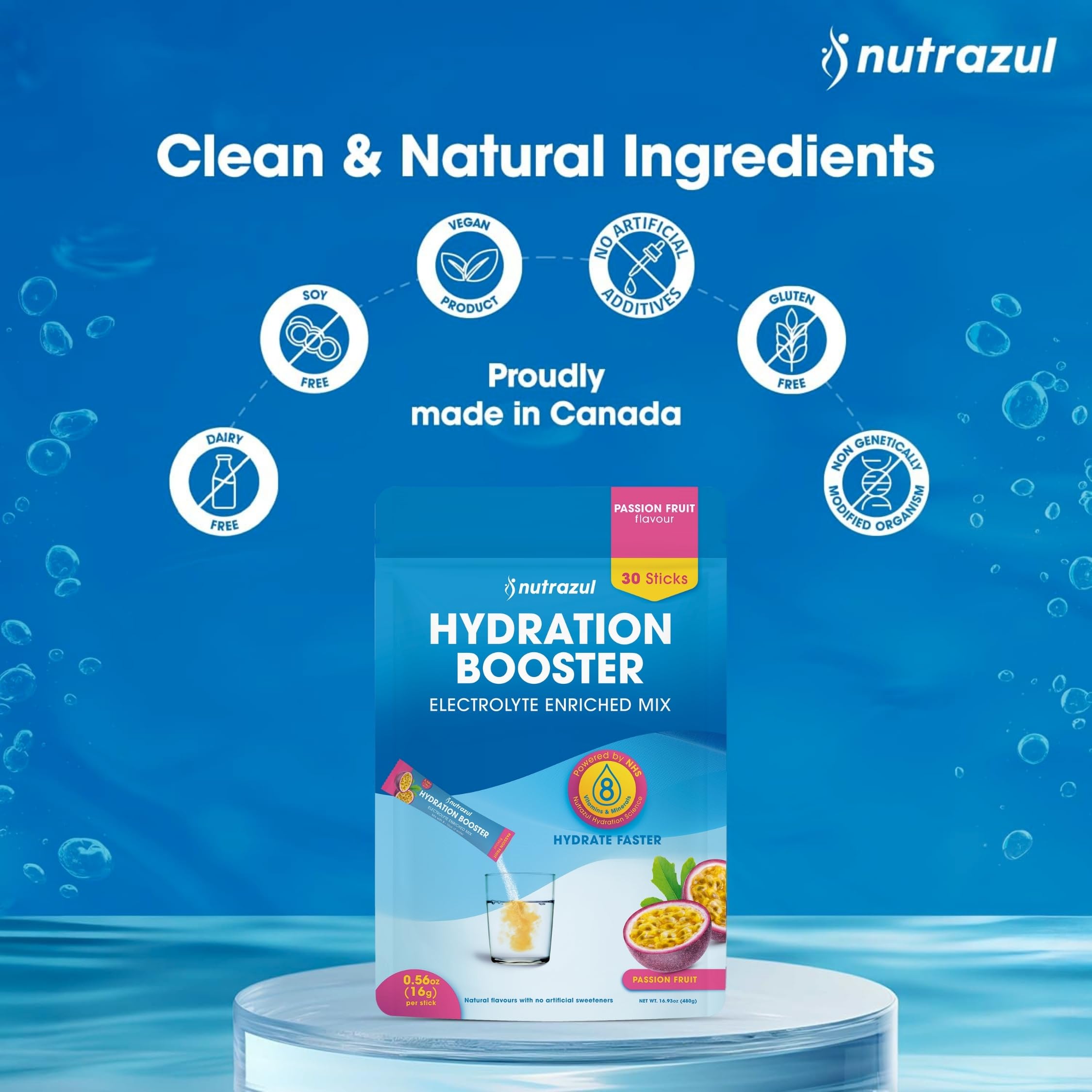 Nutrazul Hydration Booster sticks ideal for on-the-go hydration in a bag pocket.