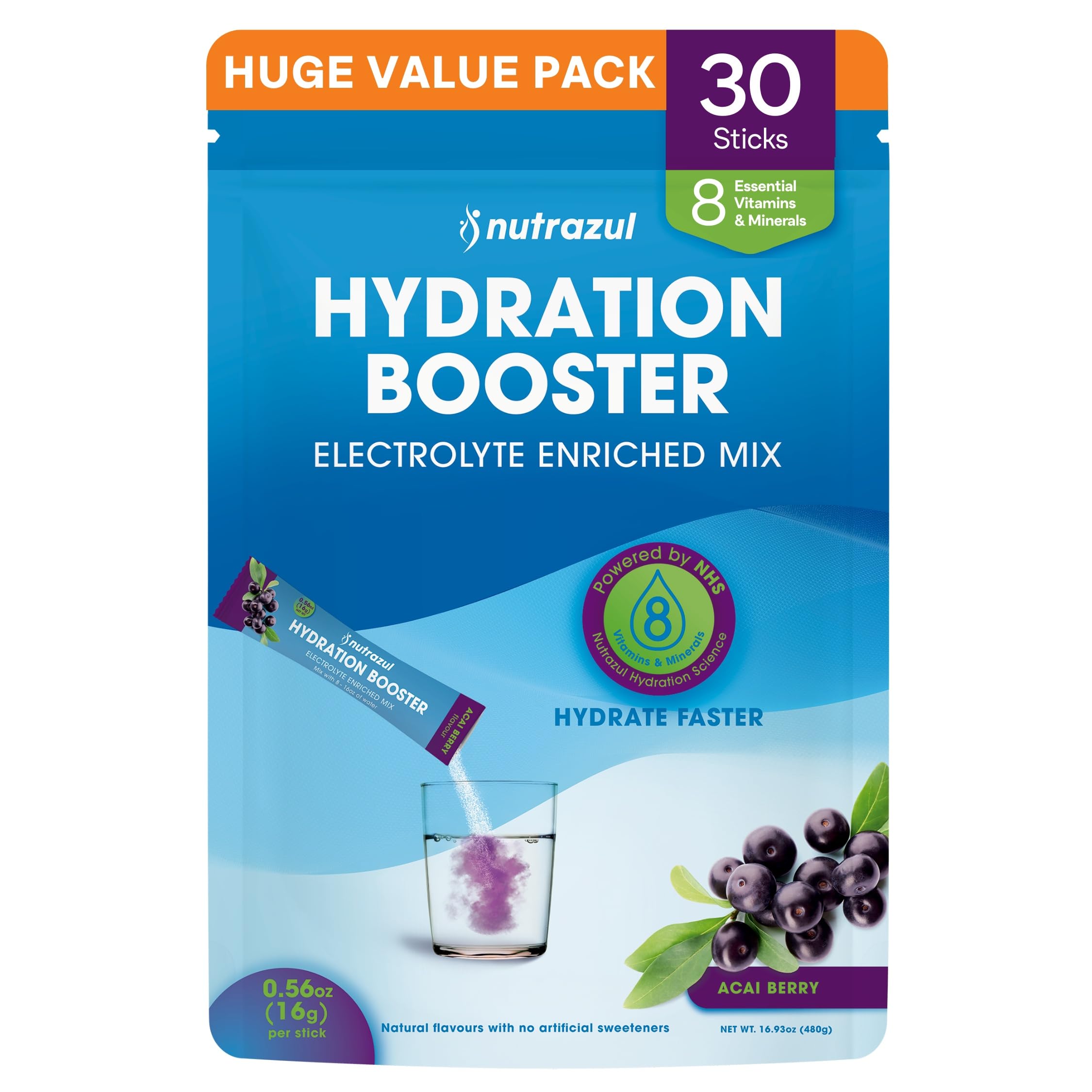 Nutrazul Hydration Booster packet open for quick hydration on the go.