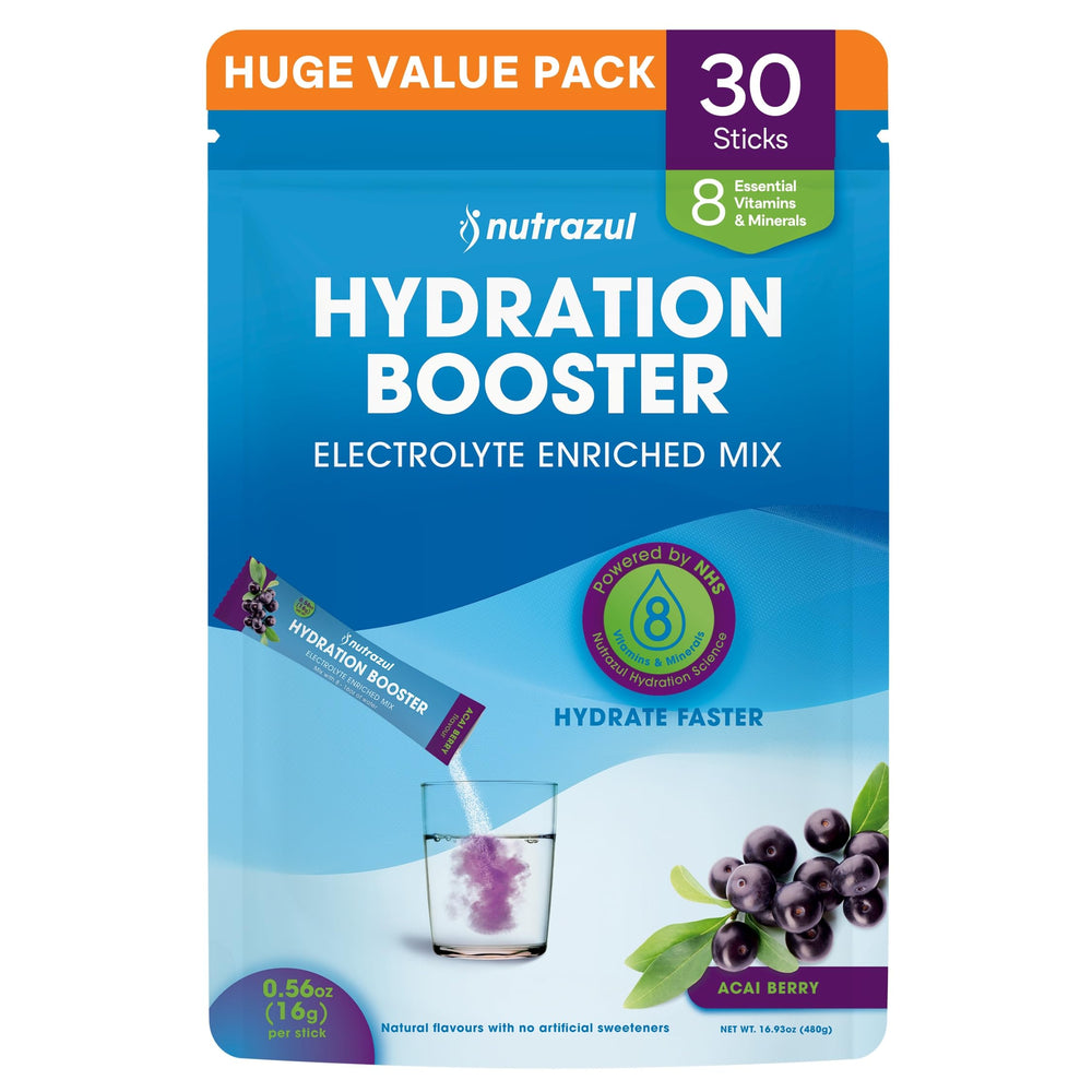 Nutrazul Hydration Booster packet open for quick hydration on the go.