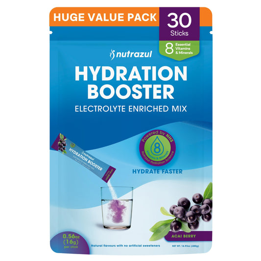 Nutrazul Hydration Booster packet open for quick hydration on the go.