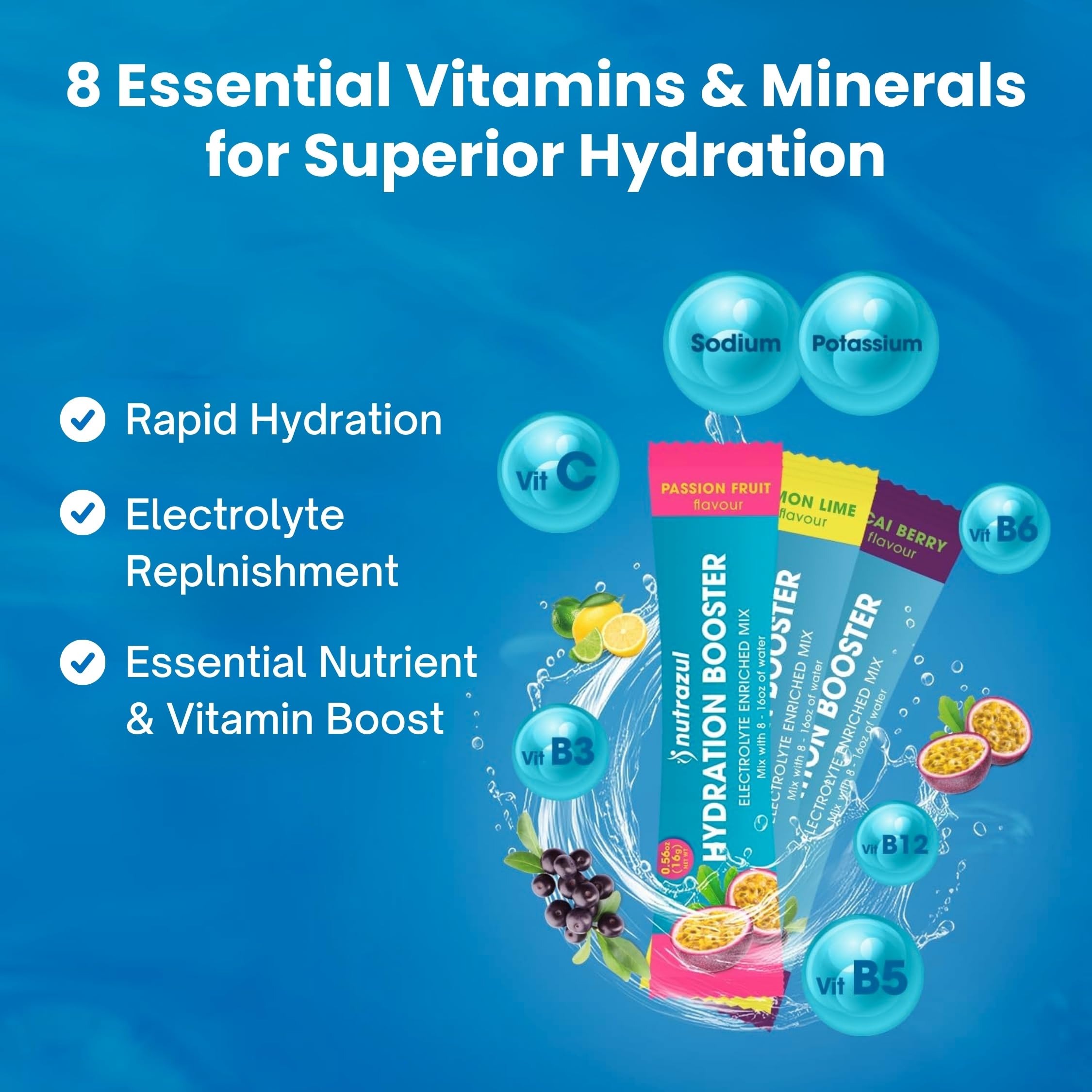 Nutrazul Hydration Booster stick dissolving in water for a refreshing drink