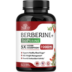 Nutreb Berberine 1200mg bottle shown for daily wellness use.