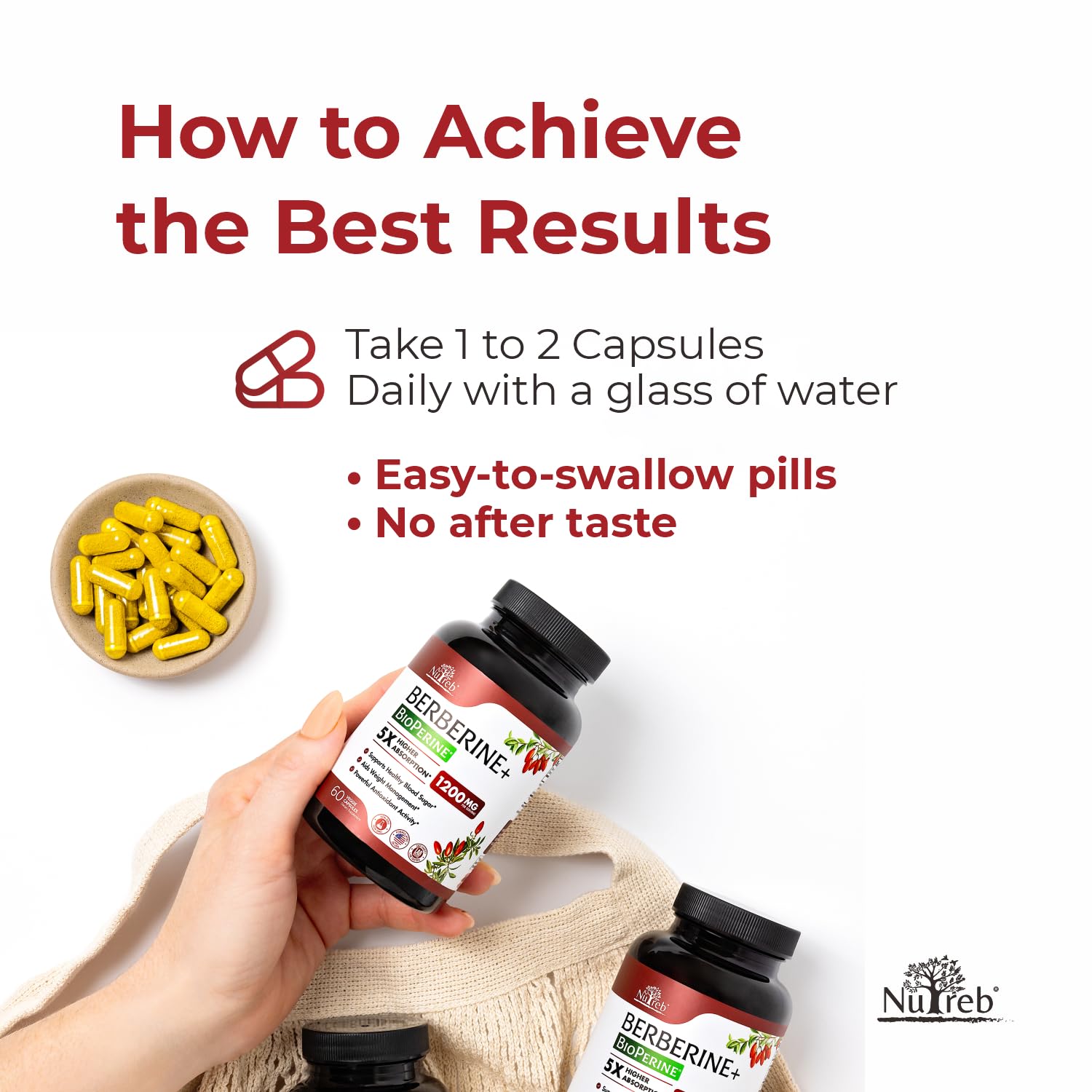 Nutreb Berberine vegan non GMO stamp appears on packaging.