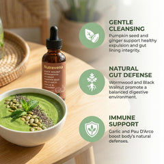 Nutrevena Gut Cleanse liquid drops prepared for easy daily use.