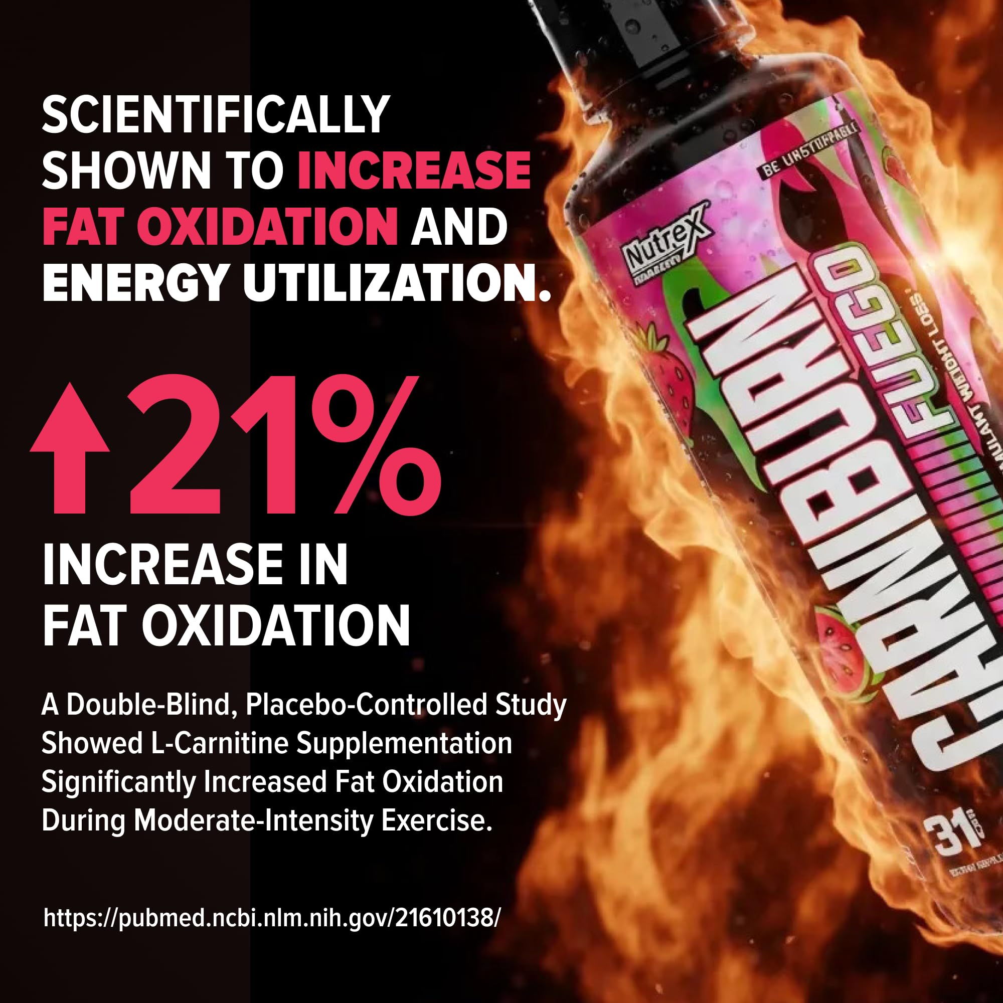 Nutrex Carniburn label closeup highlighting ingredients and benefits.