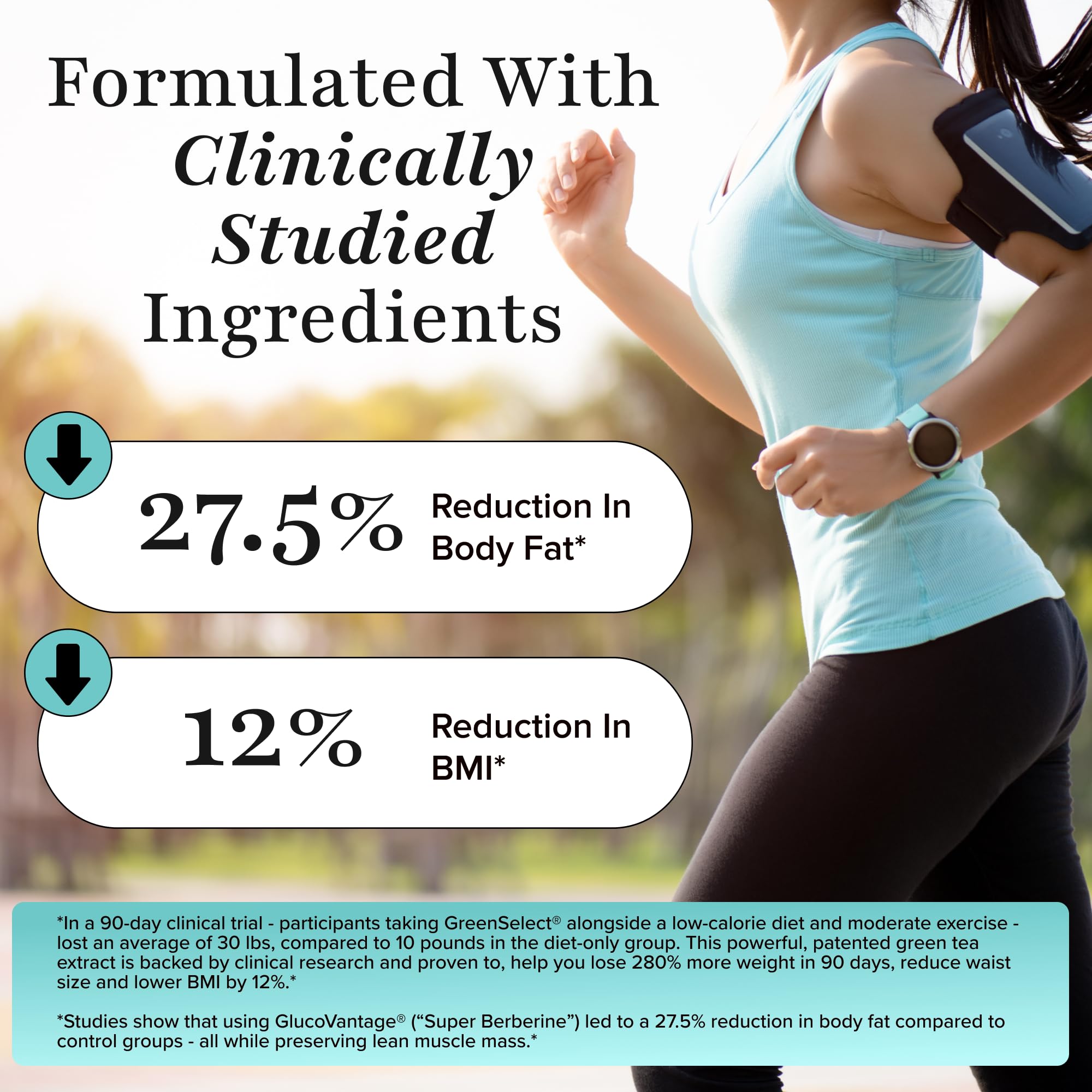 Nutrex GLP-1 packaging highlights GreenSelect Phytosome green tea extract benefits.