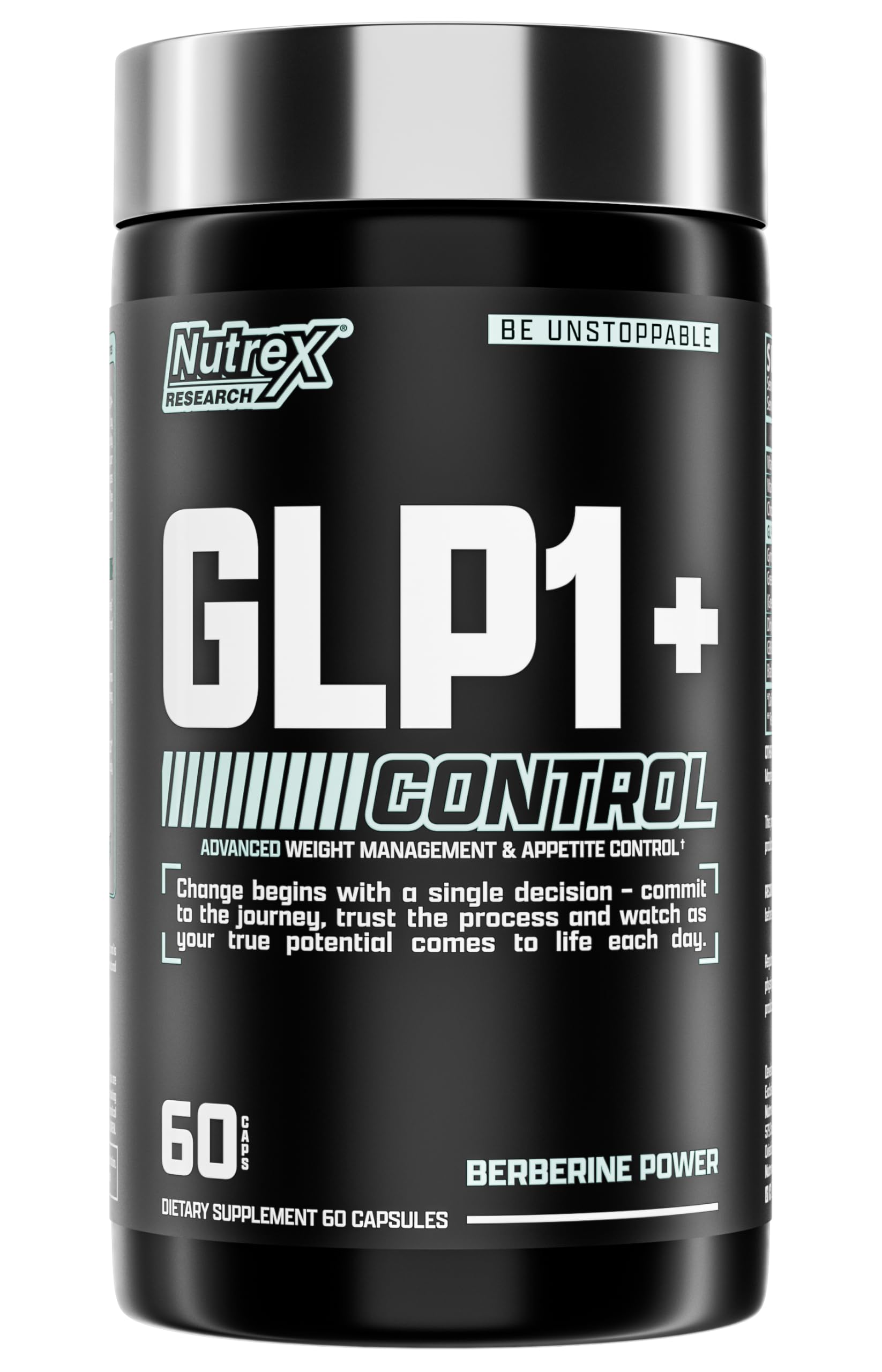 Nutrex GLP-1 bottle front view highlighting stimulant-free appetite support.