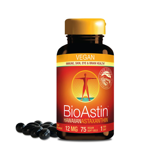 Nutrex Hawaii BioAstin softgels in bottle, eye support potential.