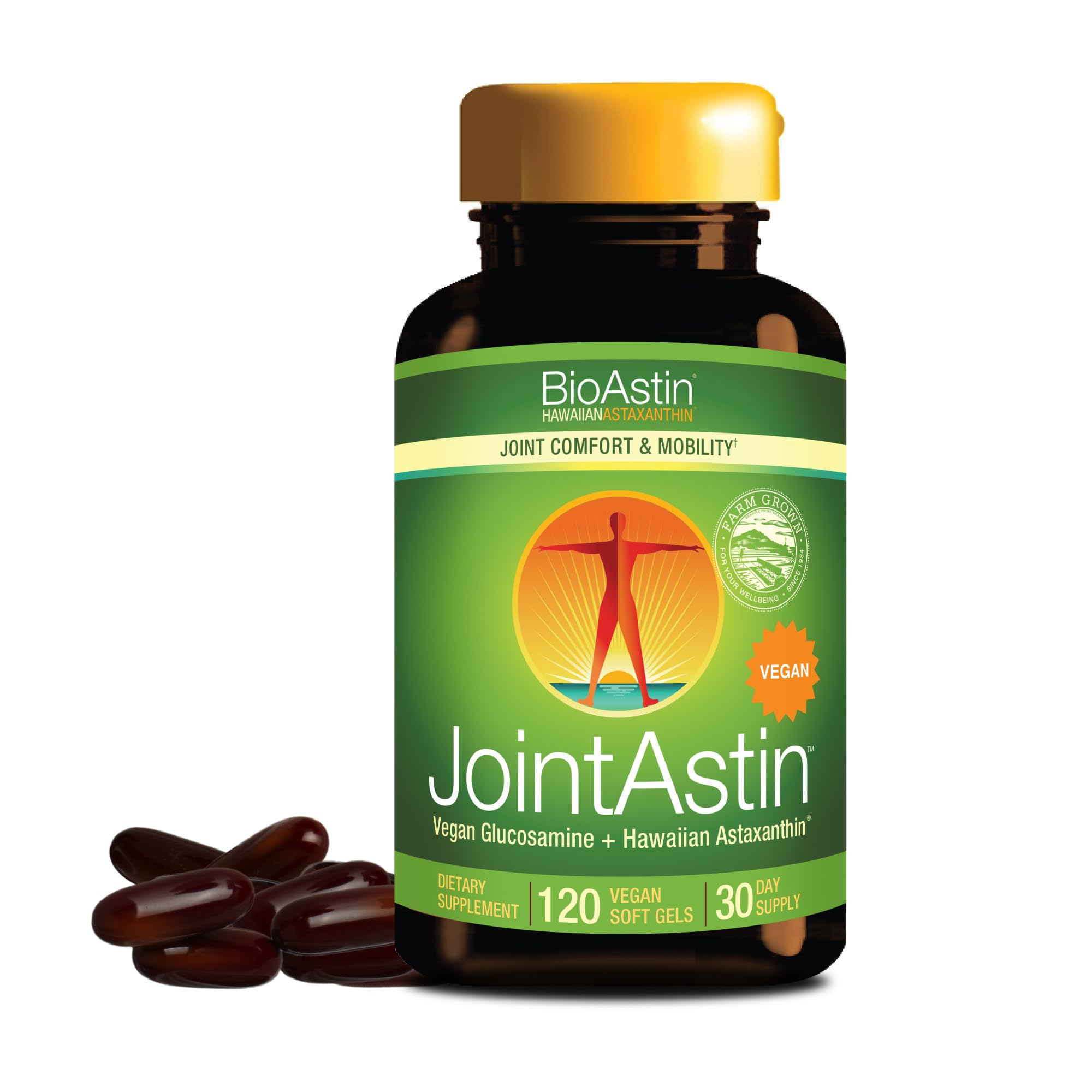 Nutrex Hawaii JointAstin bottle label highlights glucosamine for joint support