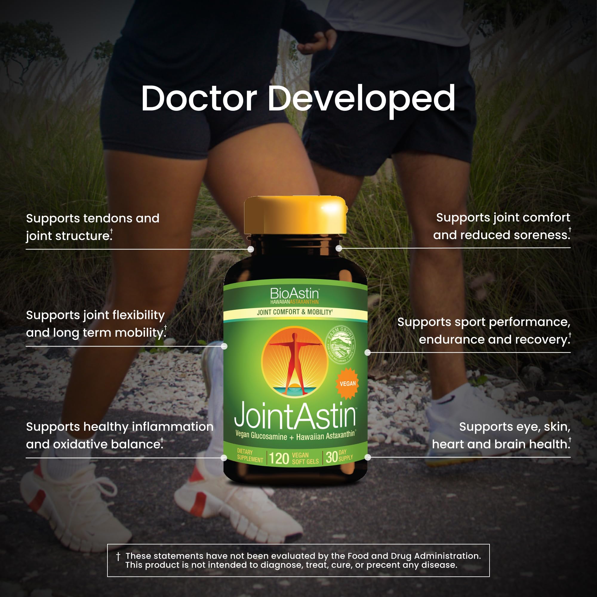 JointAstin bottle pour demonstrates convenient daily softgel intake