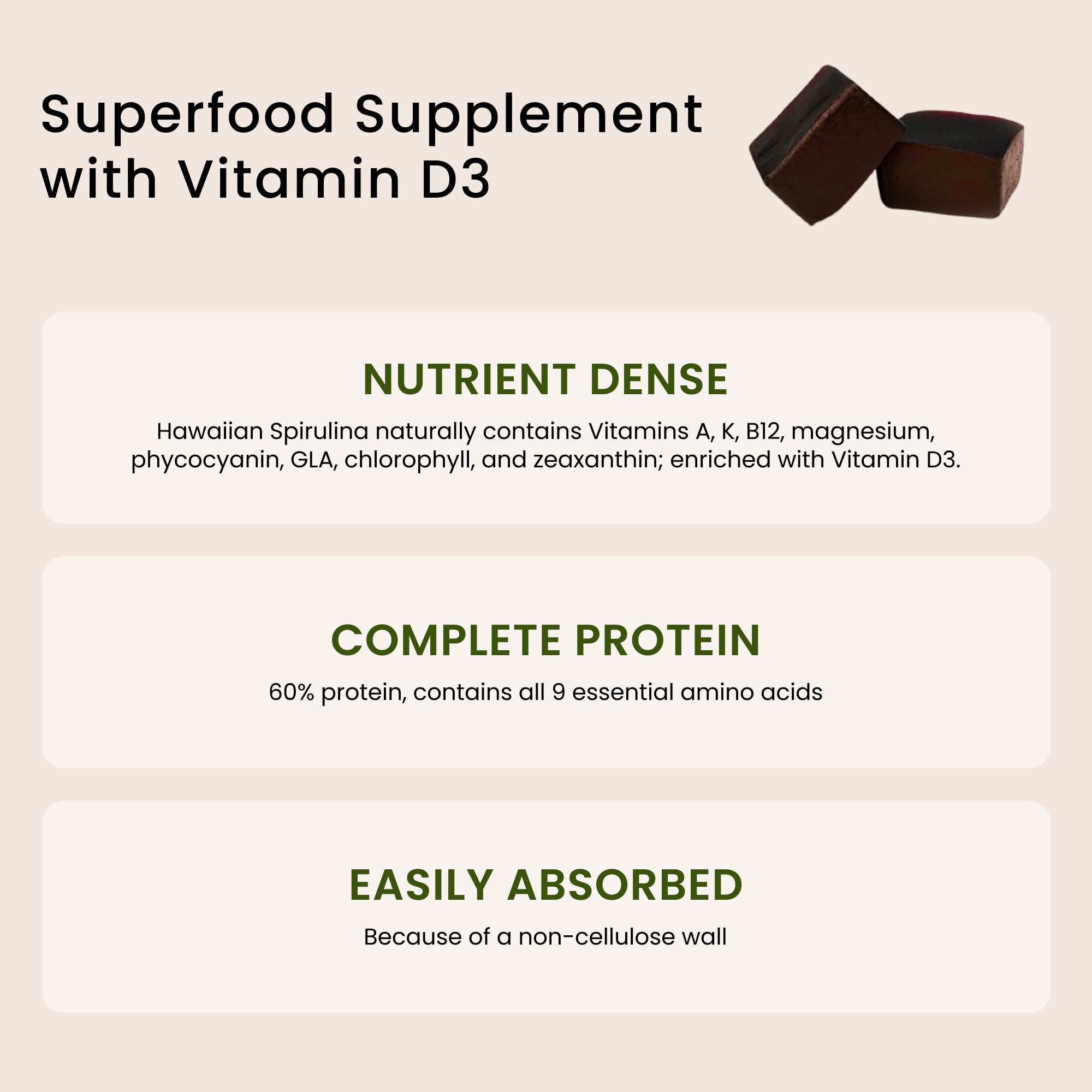 Nutrex Hawaii Spirulina Gummies bottle with Kona farm label emphasizes U.S.-grown, trusted sourcing.