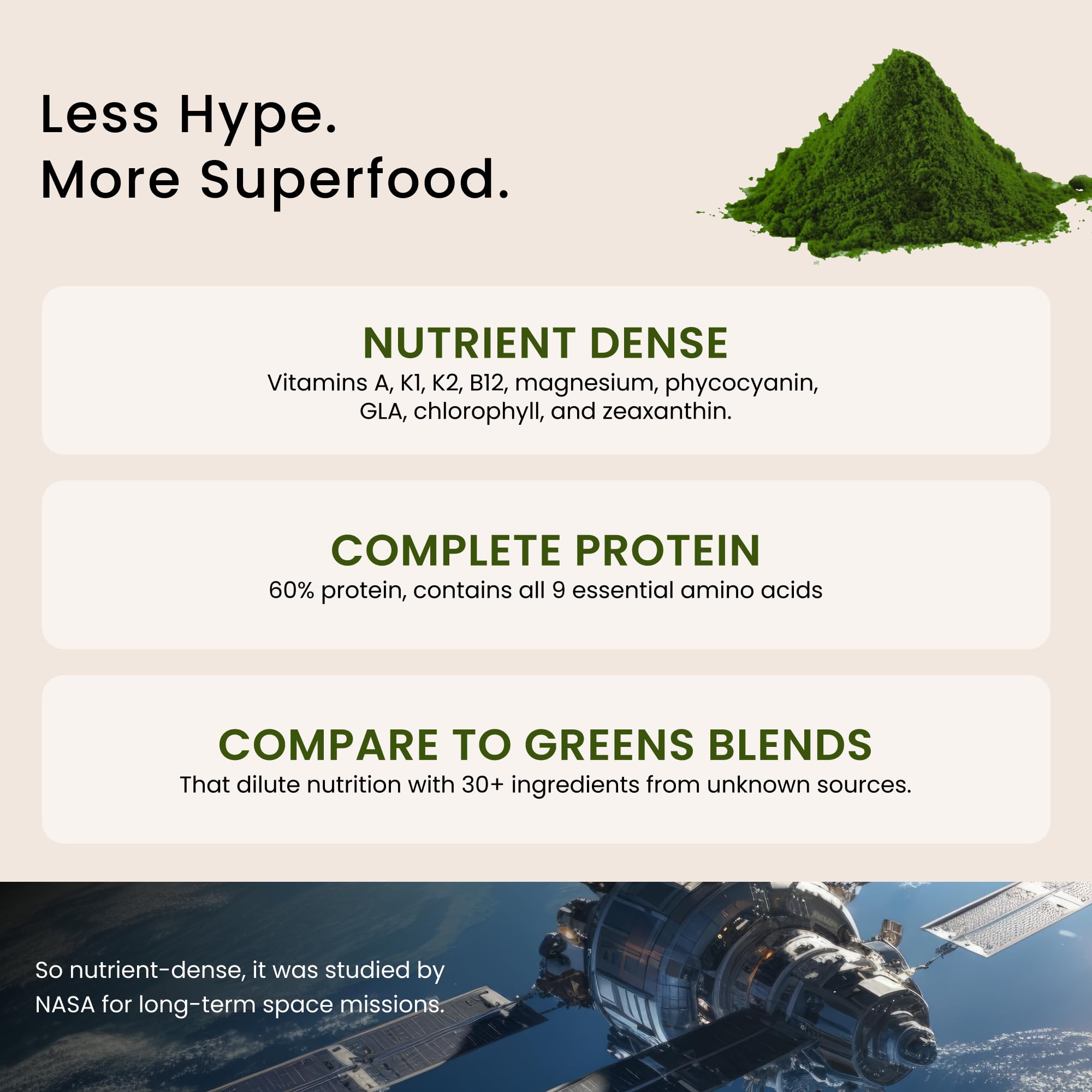 Nutrex Hawaii Spirulina label closeup highlighting premium ingredients