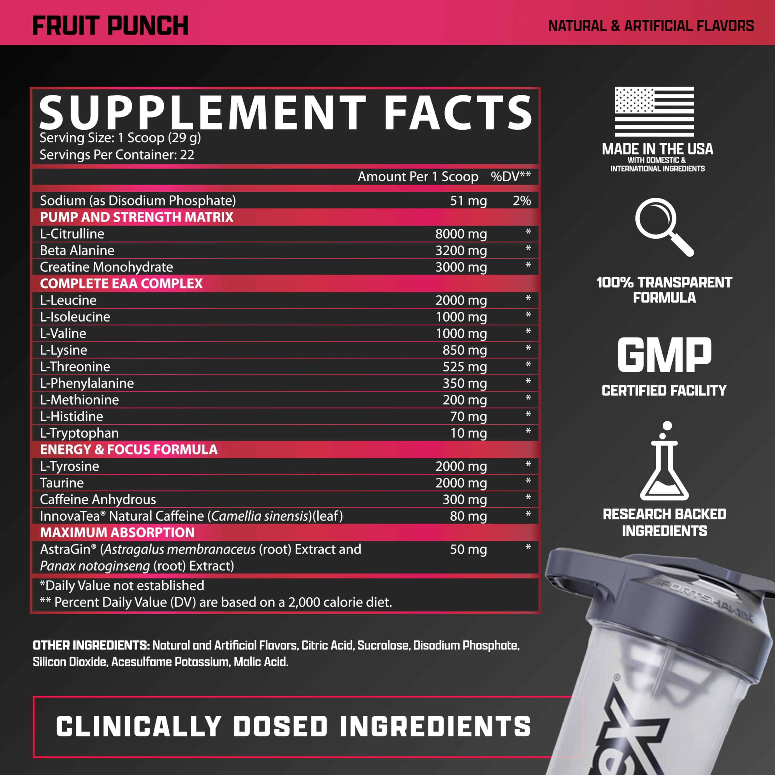Nutrex Outlift ingredient panel showing transparent dosing for training choices.