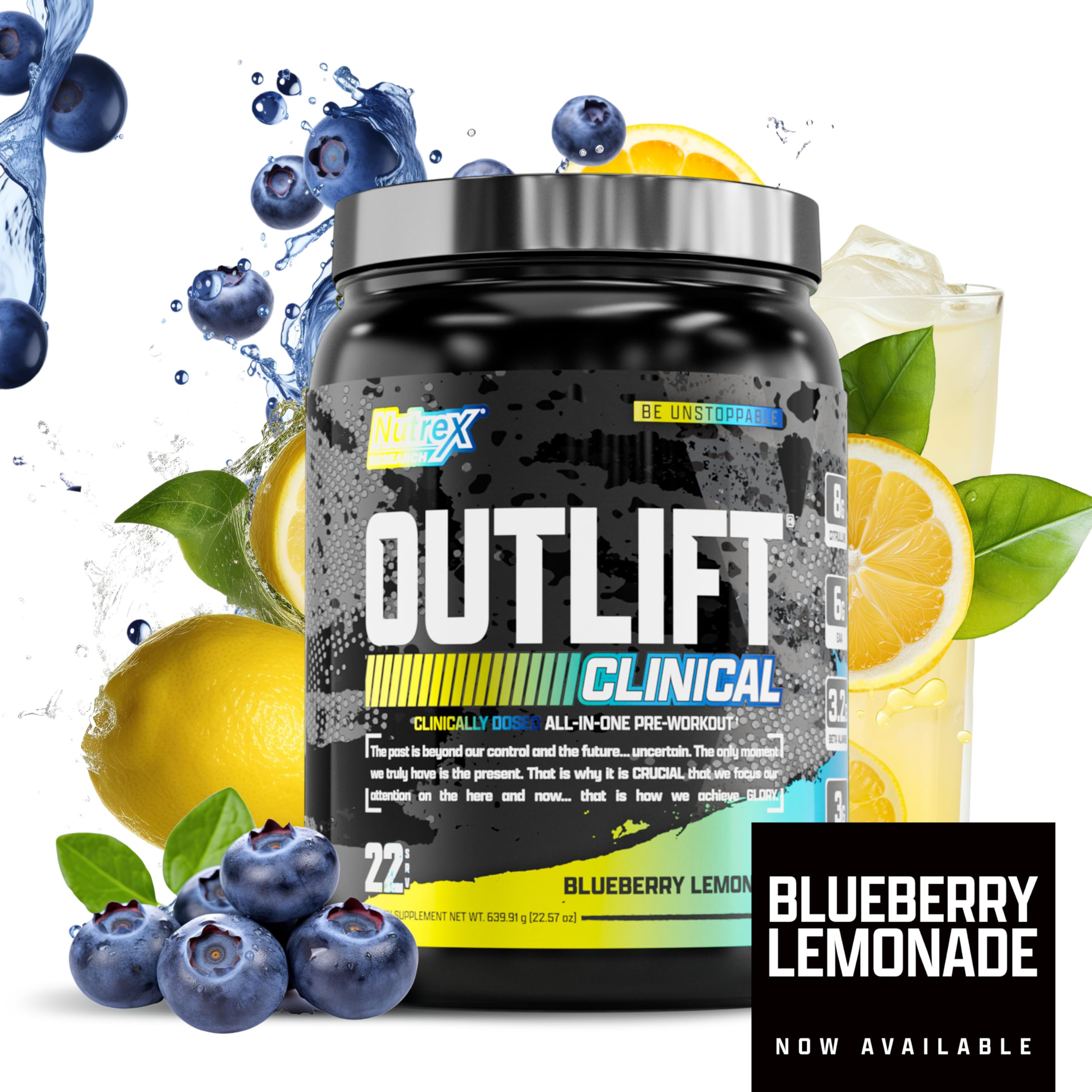 Nutrex Outlift open lid reveals powder texture for easy mixing