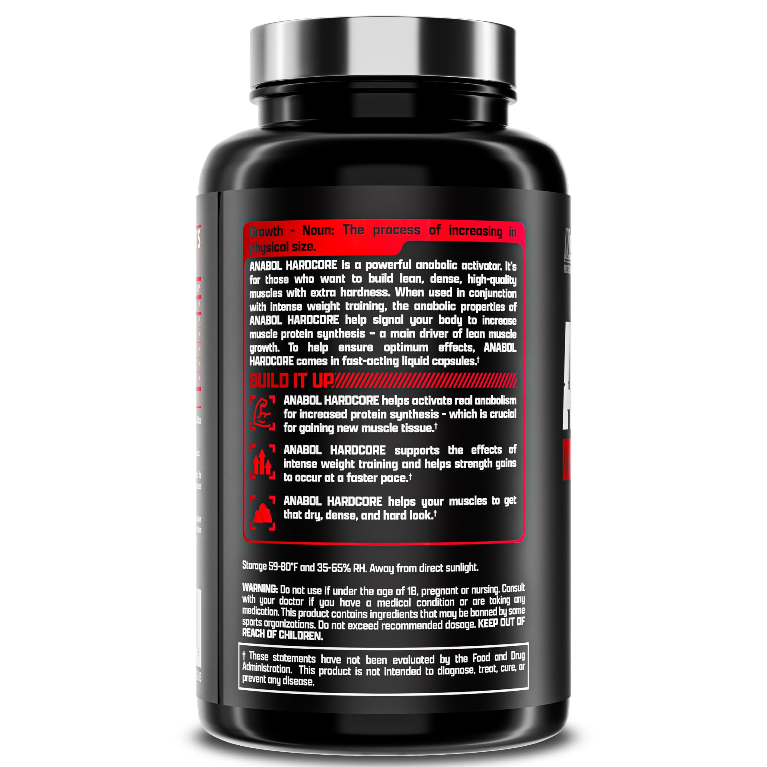 Nutrex Anabol Hardcore label close-up with vegetarian capsules for clean gains
