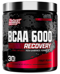 Nutrex Research BCAA Powder 6000 fruit punch tub ready for recovery support.