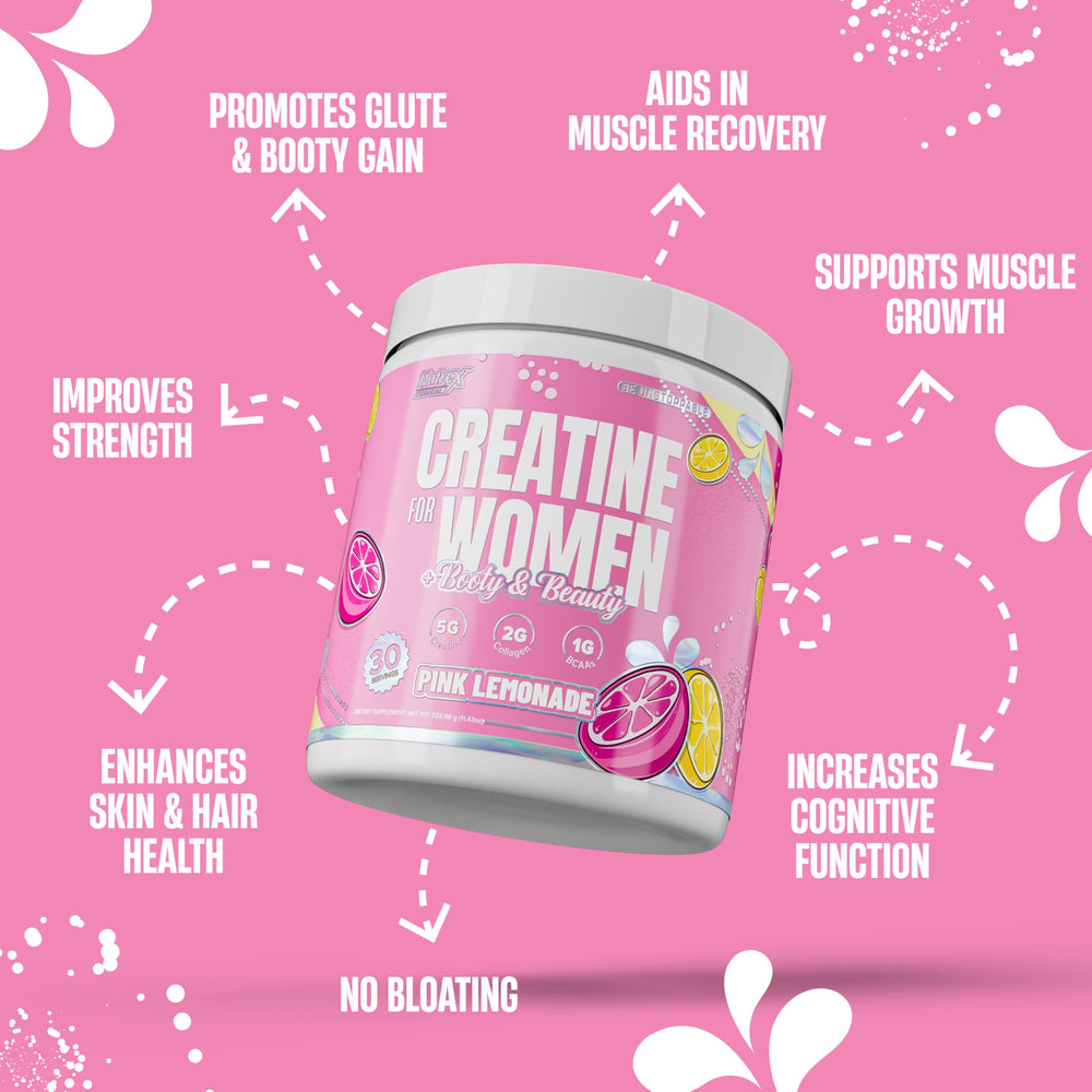 Scooped pink lemonade Creatine powder ready to mix for daily use