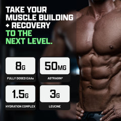 Nutrex EAA Hydration Apple Pear bottle stacked with workout gear for on the go use