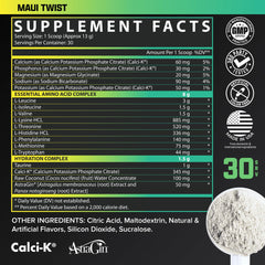 Nutrex Research EAA Hydration Maui Twist label detail emphasizes ingredients